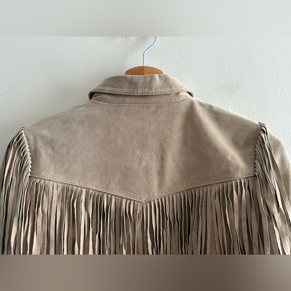 White Crow Westerner Tan Suede Leather Fringe Jacket, Size Small - Picture 5 of 16